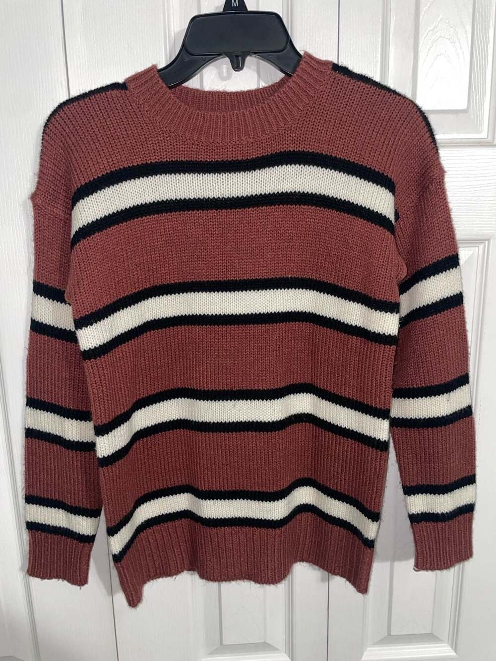 Pink Rose Women's Striped Crewneck Knit Sweater